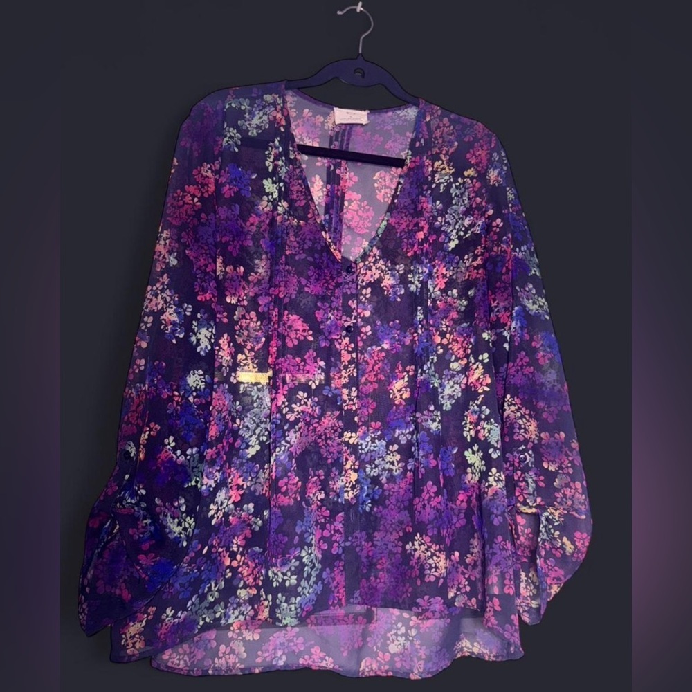 Pins & Needles Floral Chiffon Blouse - Purple and Pink